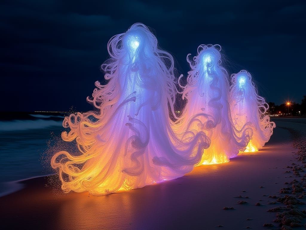 Glowing Curly Whirlingtons on the Beach