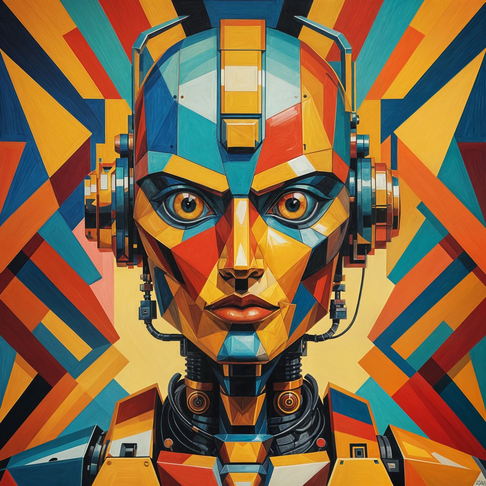 Abstract Robot in Cubist Geometric Style