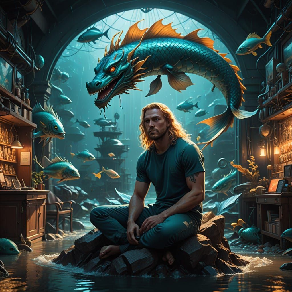 Majestic Merman in Turquoise Dreamworld