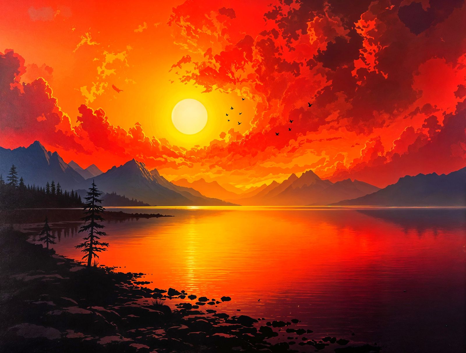 Vibrant Sunset Over Majestic Mountains