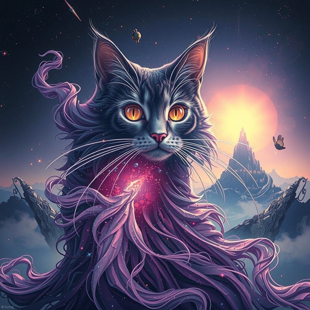 Cosmic Feline Embodied in Psychedelic Dreamscape with Supern...