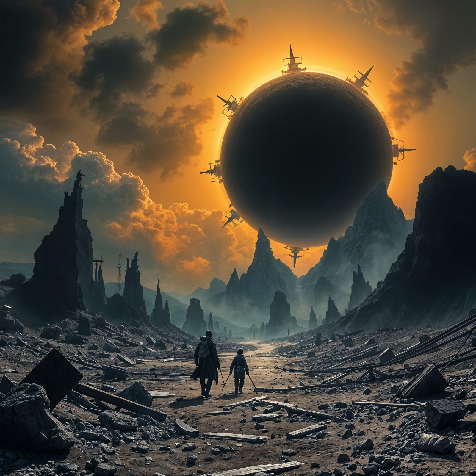 Dark Solar Eclipse: A Dystopian Vision of a Desolate Future