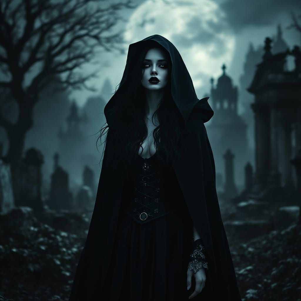 Ethereal Woman in Cemetery, Cinematic Film Still