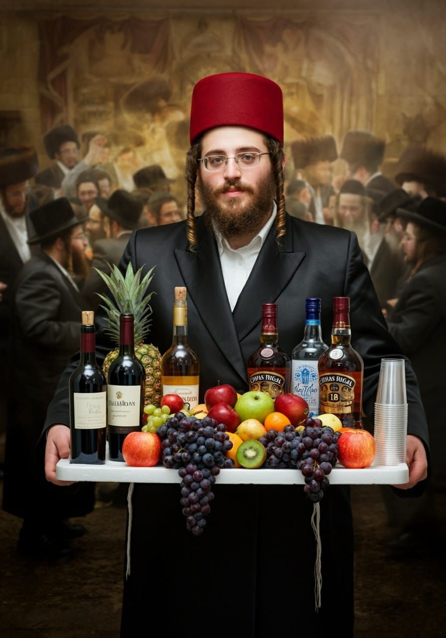 Joyful Hasidic Man Celebrates Purim in Vibrant Attire