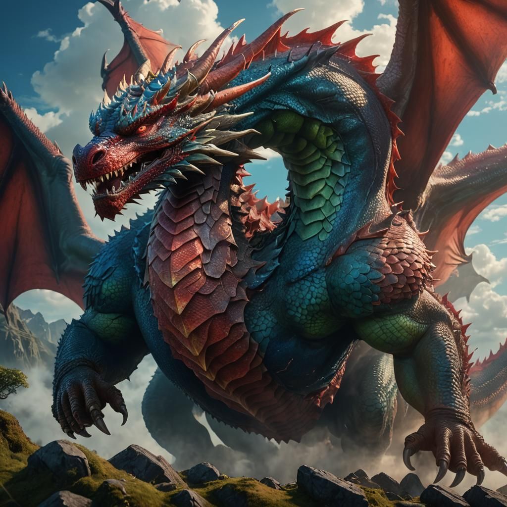 Close-up of a Red Dragon in Matte Painting Style