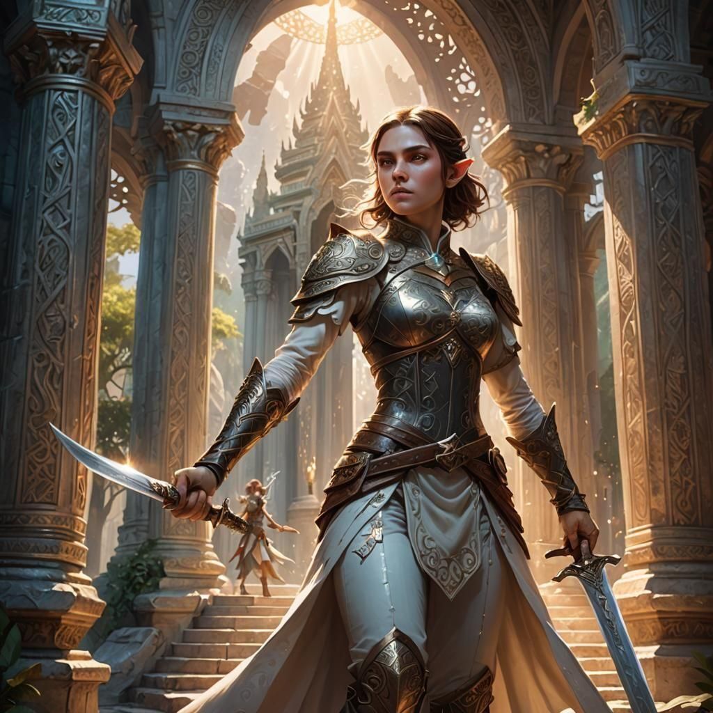 Young Elf Holy Warrior in Bright Temple Light