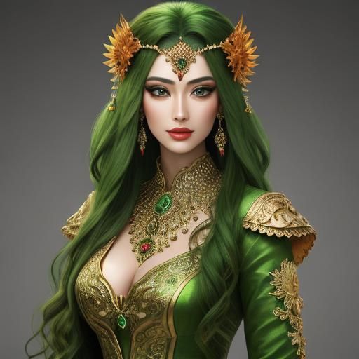 Hyperrealistic Portrait of a Beautiful Green Lady