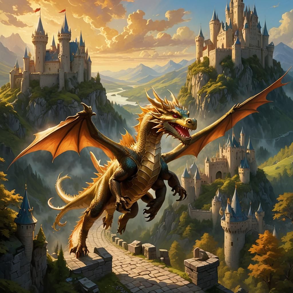 Dragon Rider Princess in Dreamy Oil Painting Style