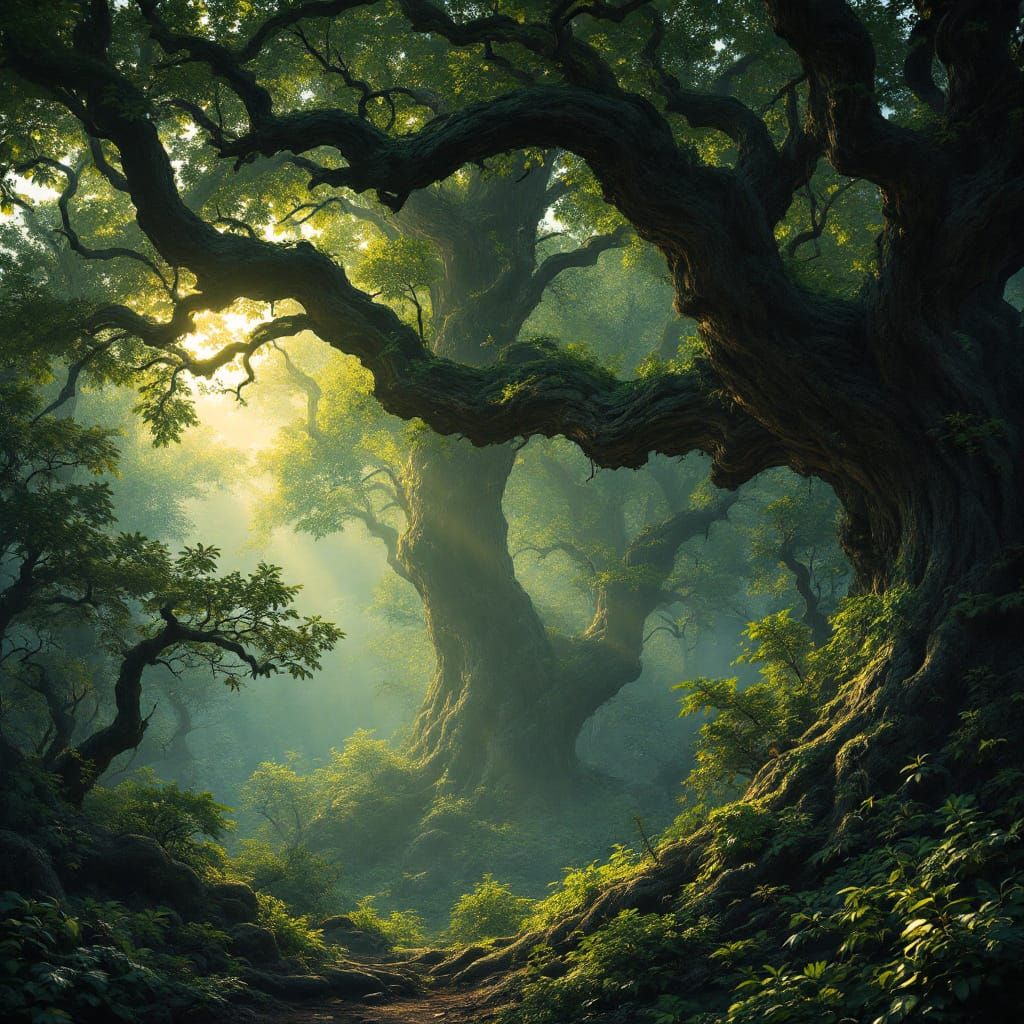 Primeval Forest with Luminous Fungi, Digital Painting