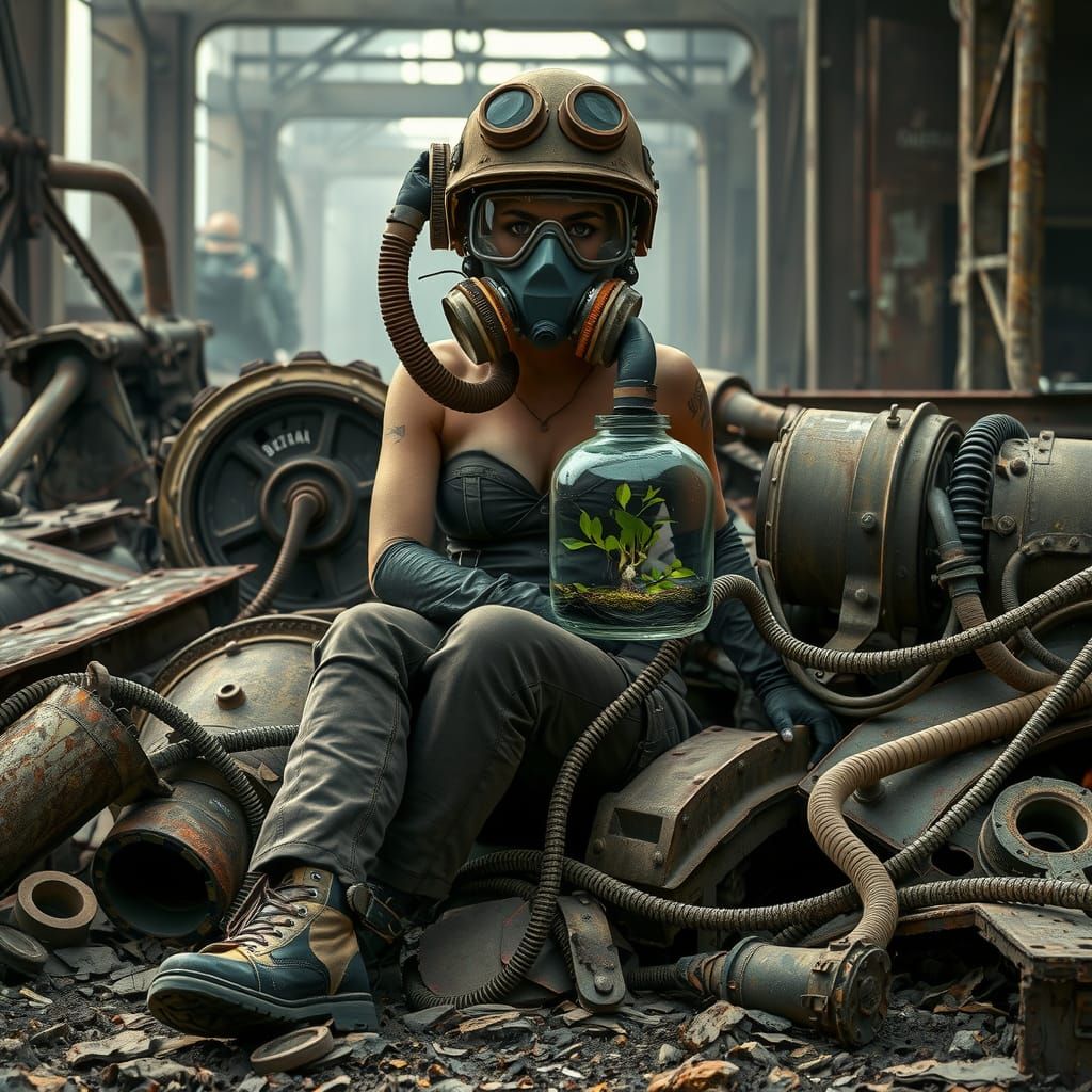 Post-Apocalyptic Woman with Tree in Jar