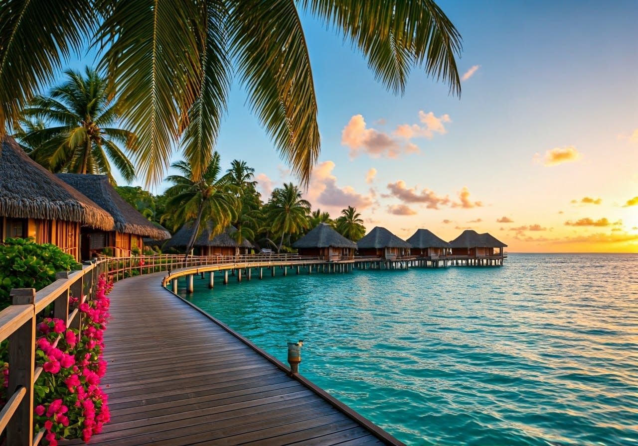 Tropical Fiji Beach Scene at Sunset