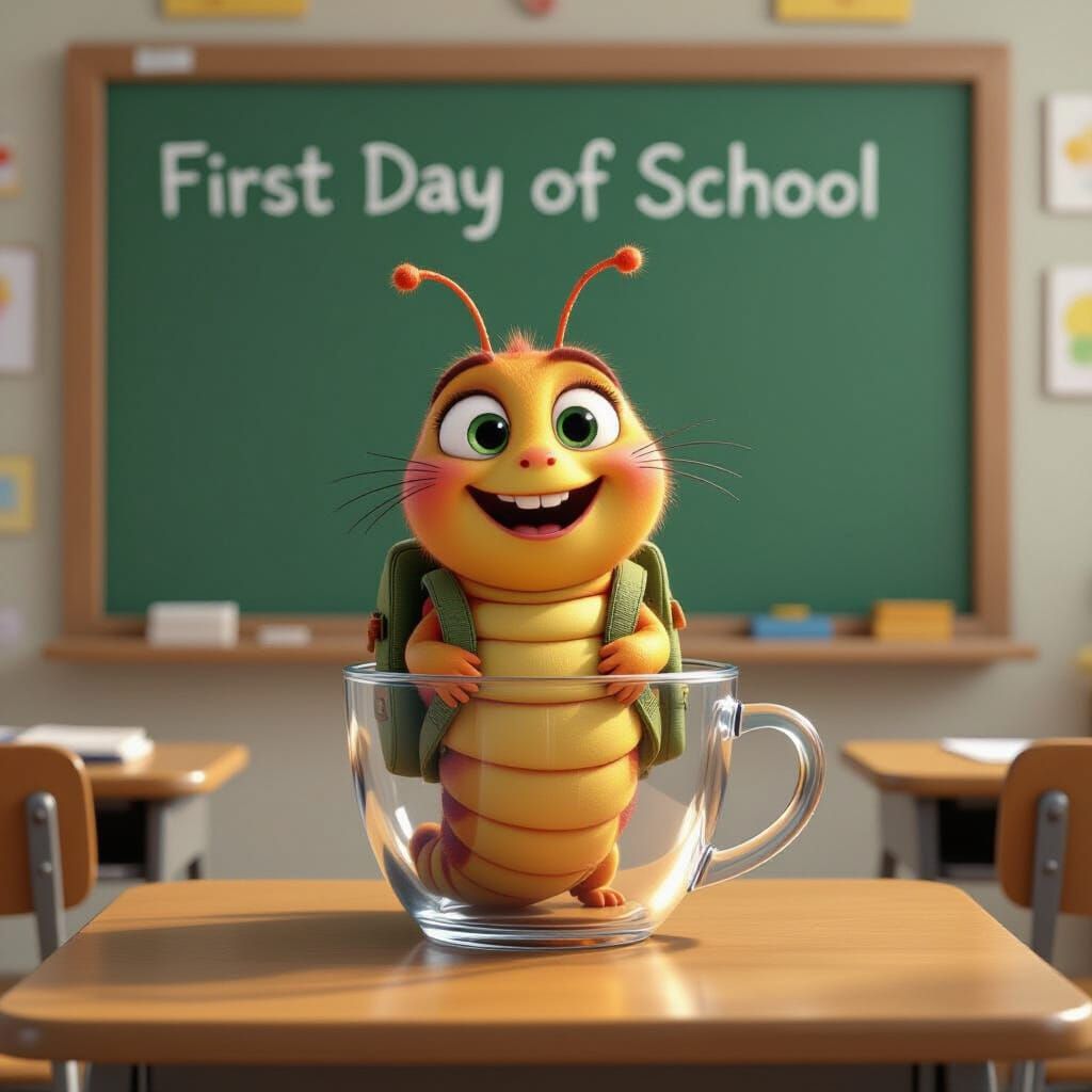 Caterpillar's First Day of School: Pixar-style Art Deco