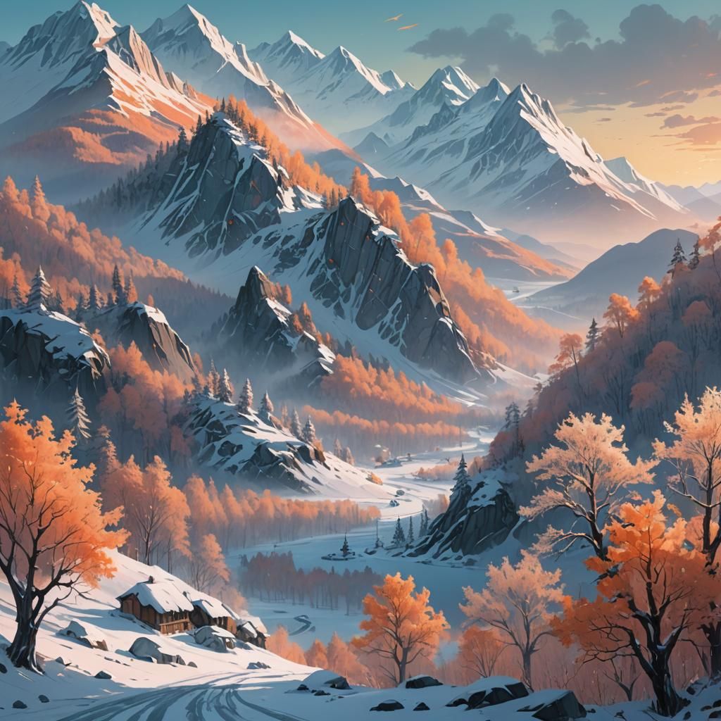 Frozen Forest: A Fantasy Landscape in Golden Light
