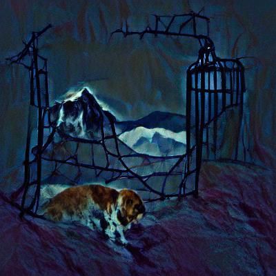 Guard Dog and Girl in Dark Mountain Cage