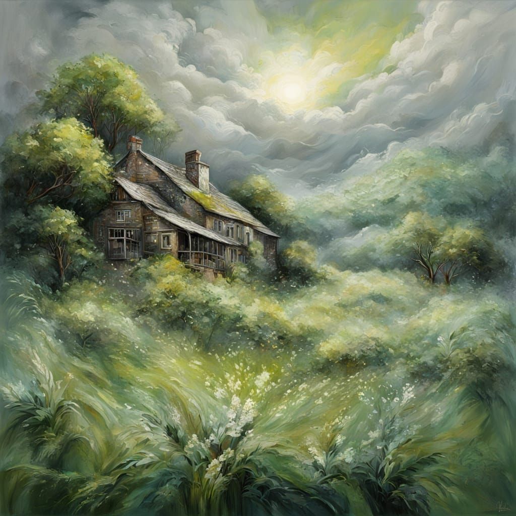 Whimsical Fantasy Landscape in Scratchy Oil Painting Style