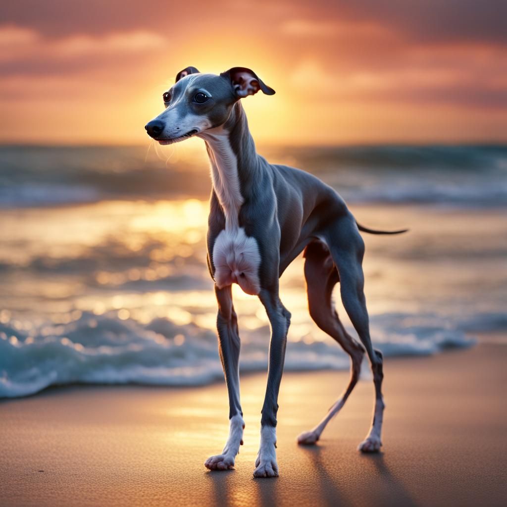 Italian Greyhound Sunset Walk: Cinematic Digital Painting