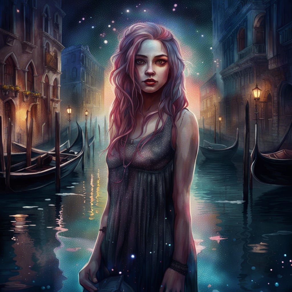 Gothic Girl in Venice: Digital Concept Art