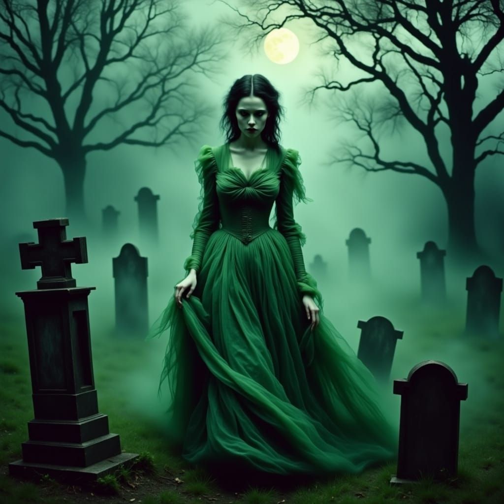 Scarlett O'Hara as Ghost in Moonlit Graveyard