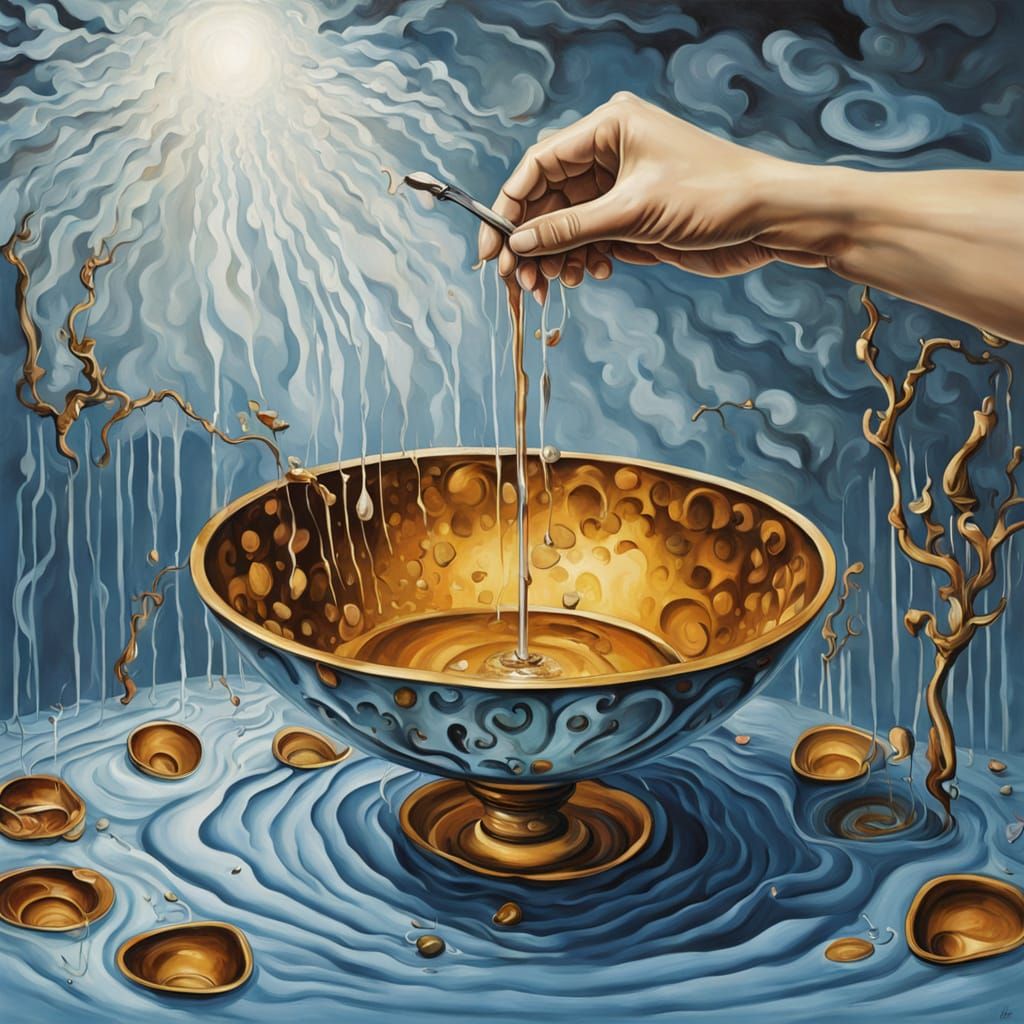 Surreal Woman Captures Rainwater in Broken Bowls