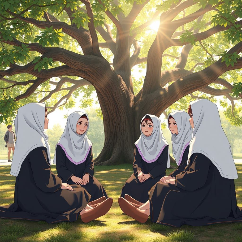 Girls in Abaya School Uniforms Share a Moment of Serenity Un...