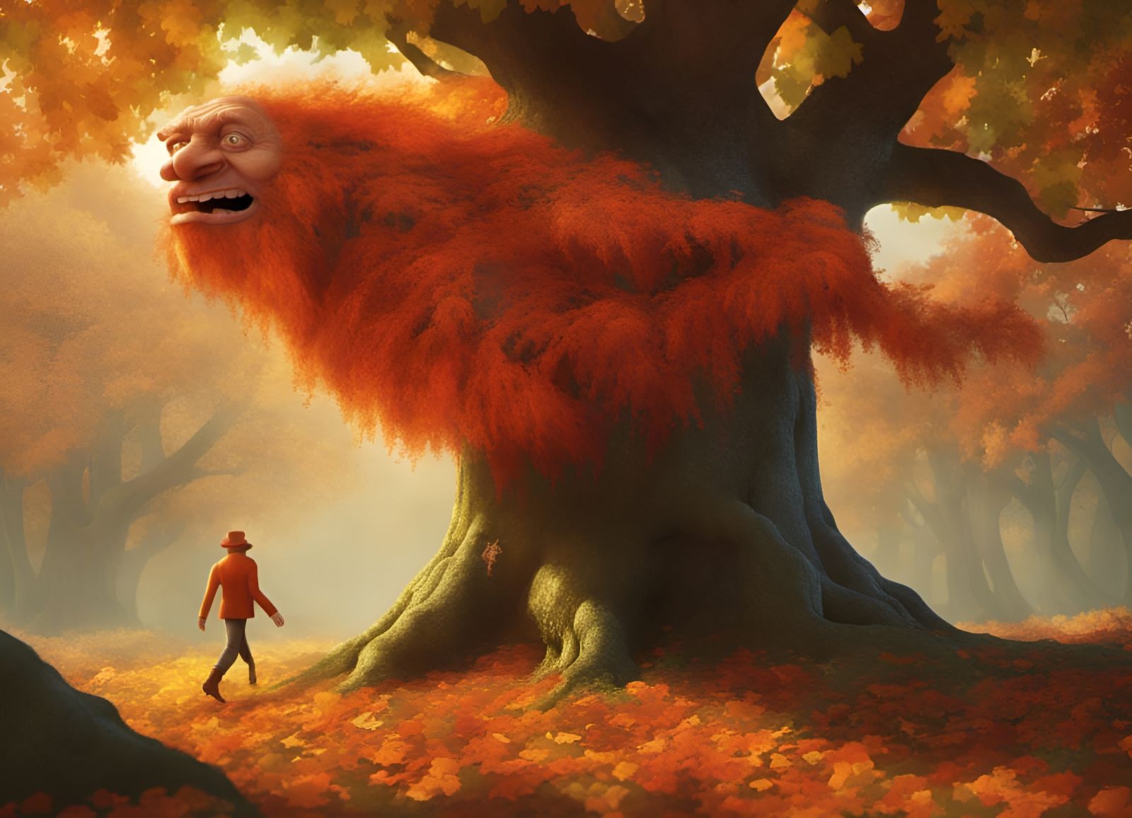 Autumn Creeps Toward a Green Tree