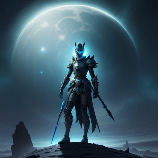 Lone Warrior on Alien Planet Under Twin Moons