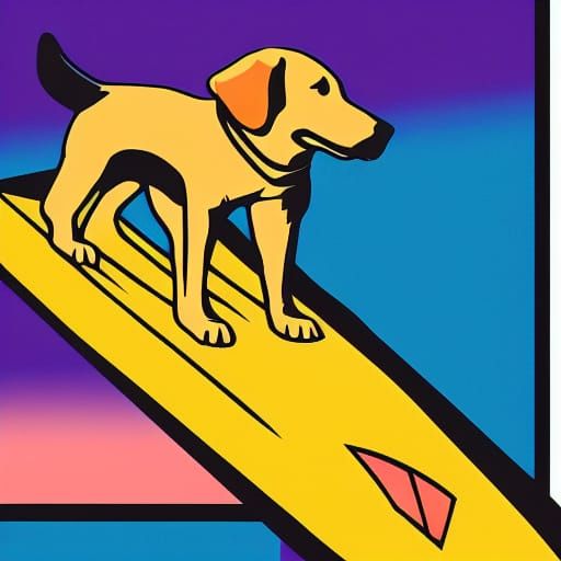 Dog Surfing Sunset in Pop Art Style