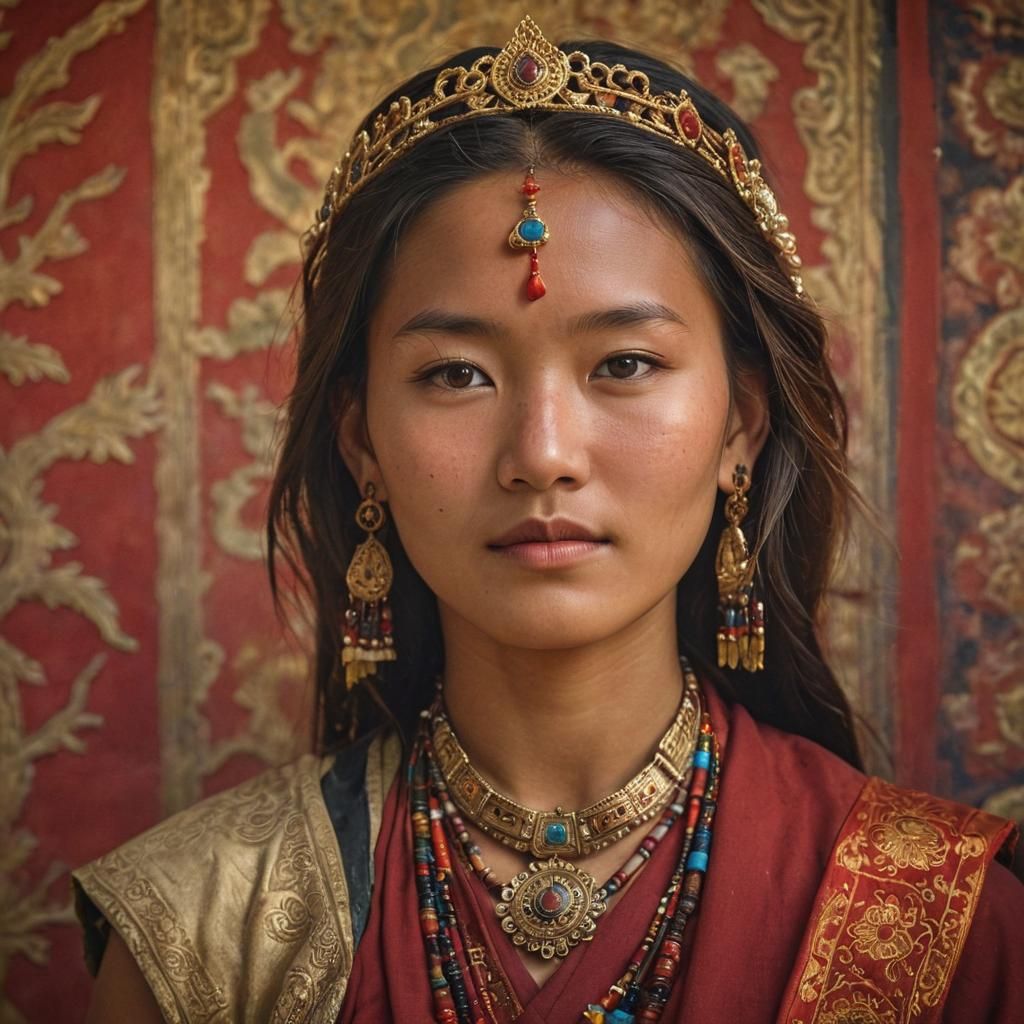 Striking Portrait of Tibetan Girl in Traditional Dress