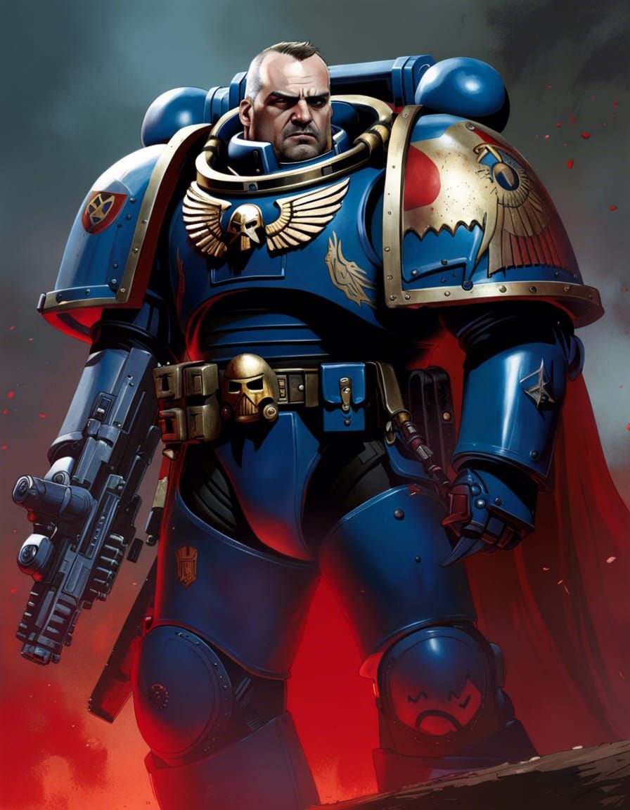 Warhammer 40k Space Marine Portrait in Speedpaint Style