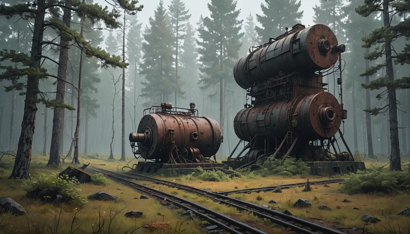 Abandoned Particle Accelerator in Mystical Forest