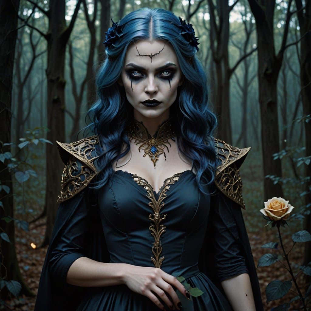 Dark Enchantress in a Haunting Forest