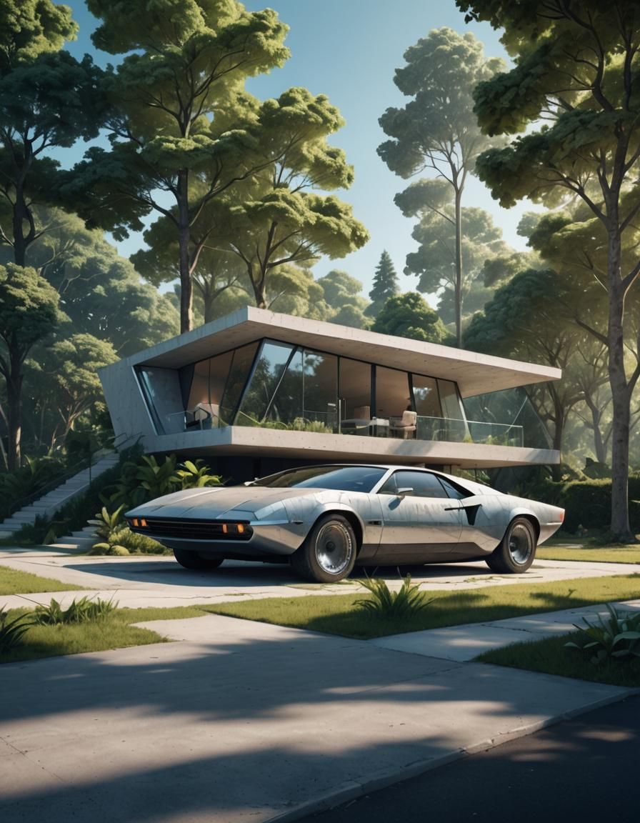 Futuristic Triangular Bungalow in a Summer Landscape