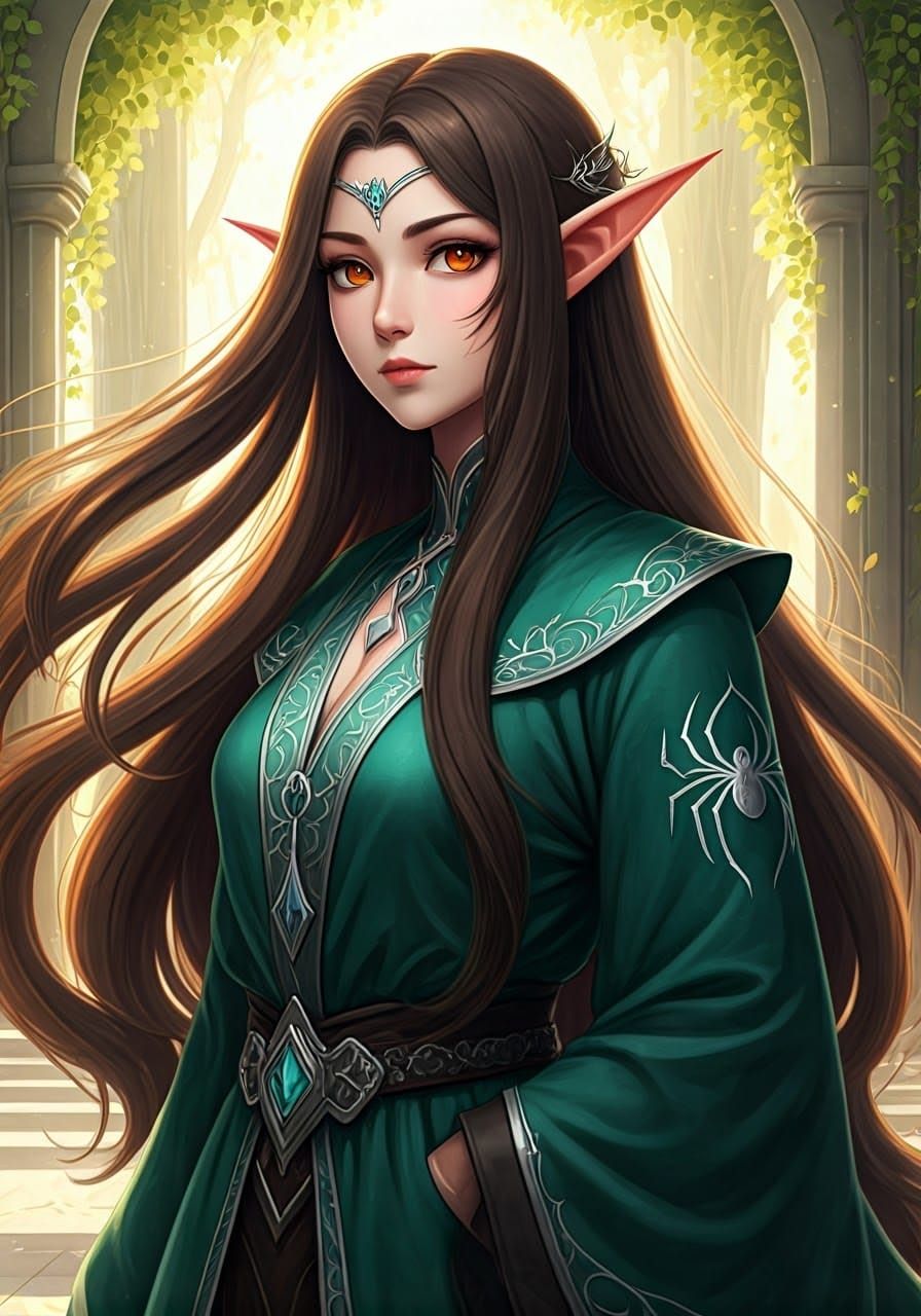 Mystical Elven Priestess in Opulent Fantasy Temple