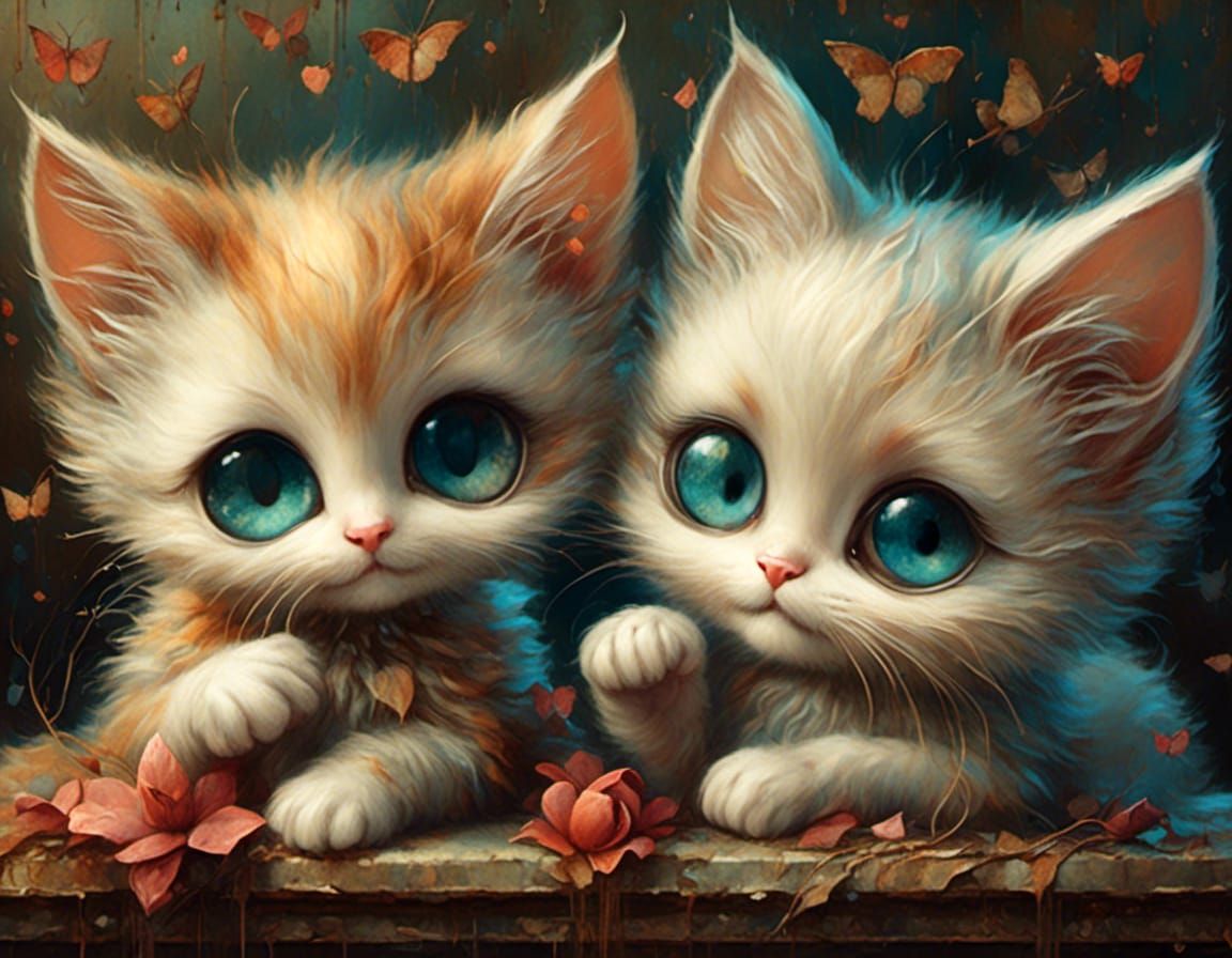 Two Cute Kittens in Pop Surrealist Style