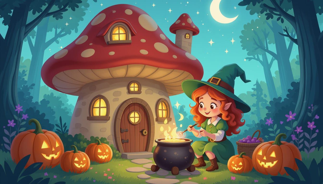 Enchanting Mushroom Witch House with Ghibli-Inspired Hallowe...