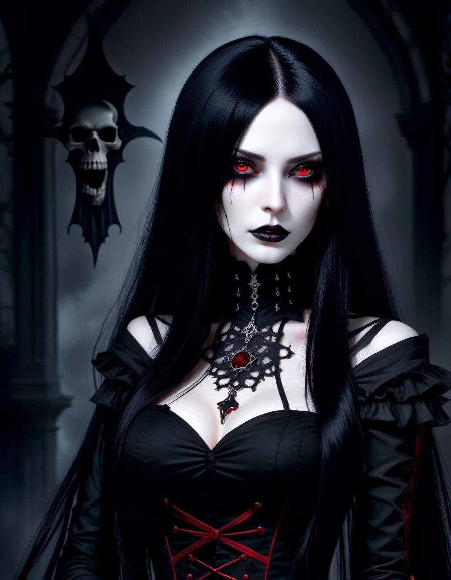 Gothic Anime Vampire Girl with Red Eyes