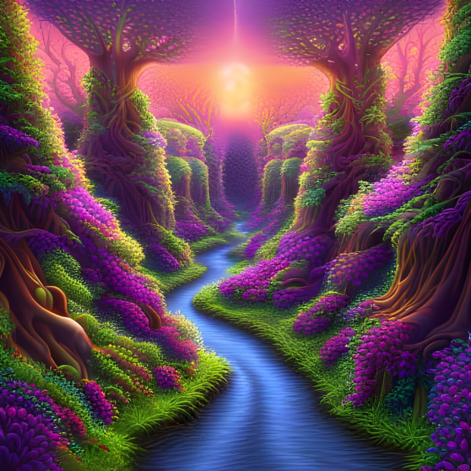 Lush Futuristic Forest in 3D with Intricate Details