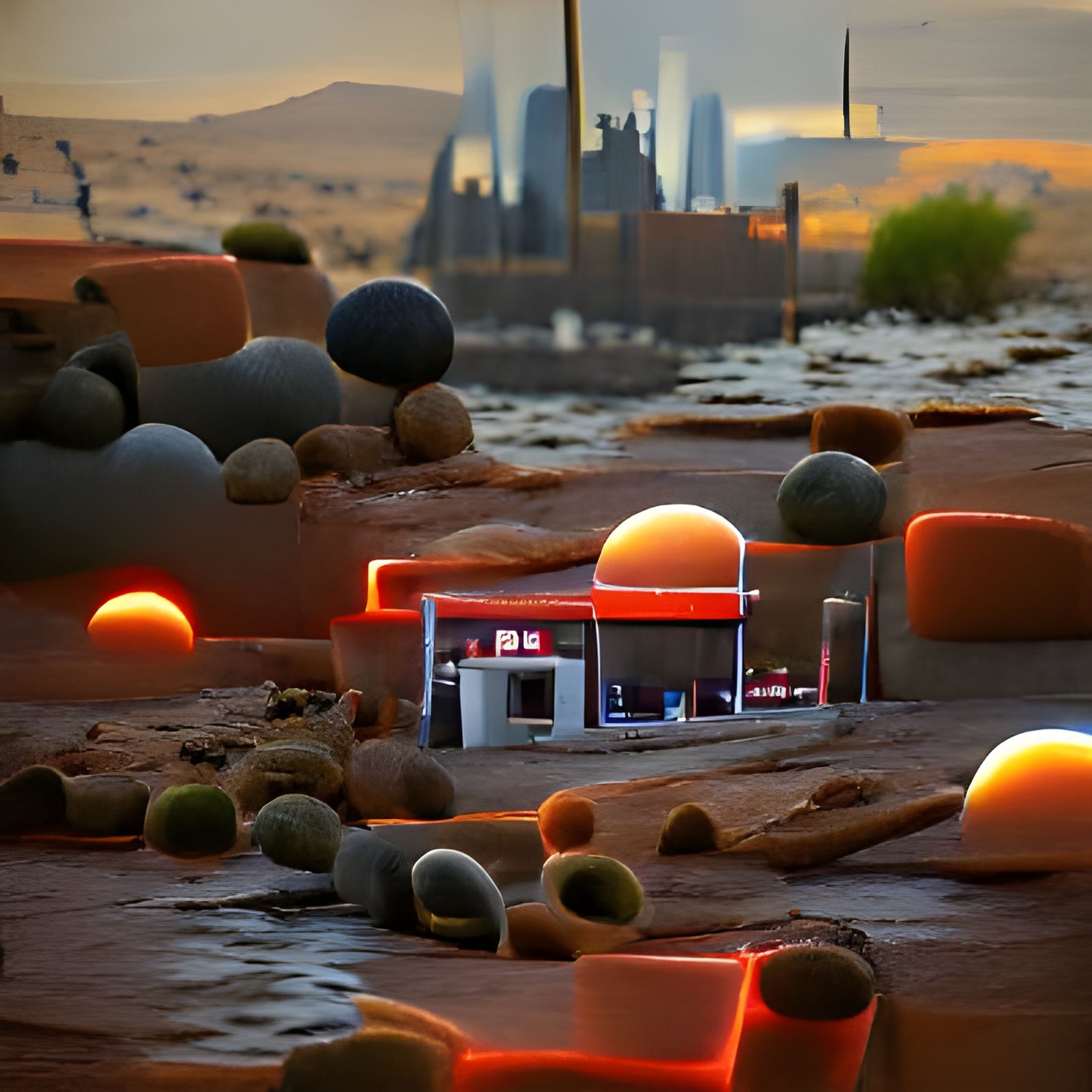 Gas Station on Mars at Sunset