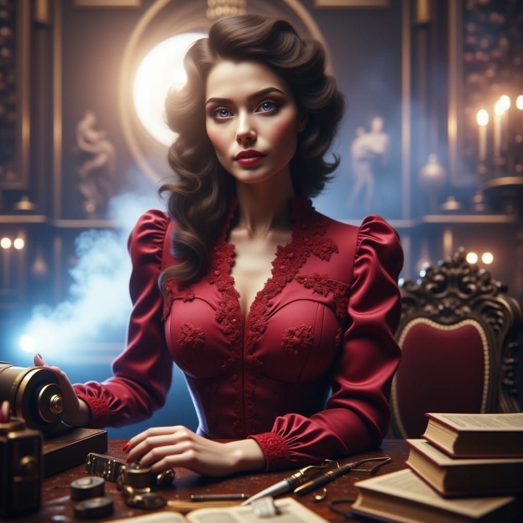 Elegant Victorian Secretary in Mystical Ambiance