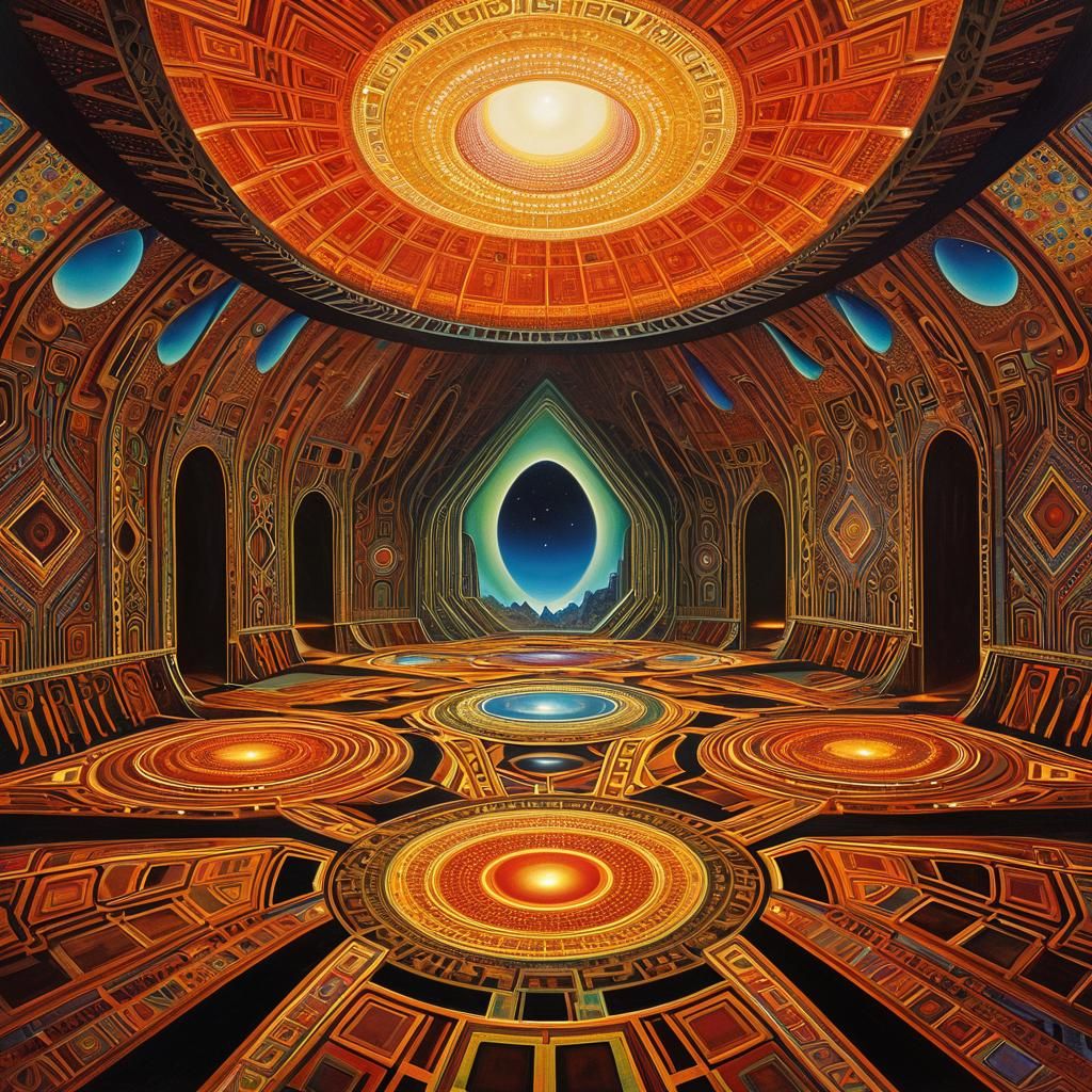 Alien City in Cavernous Room: Klarwein Style