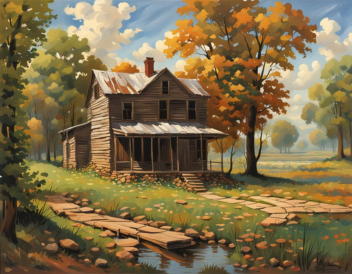 Illinois Landscape Painting in Fantasy Realism Style