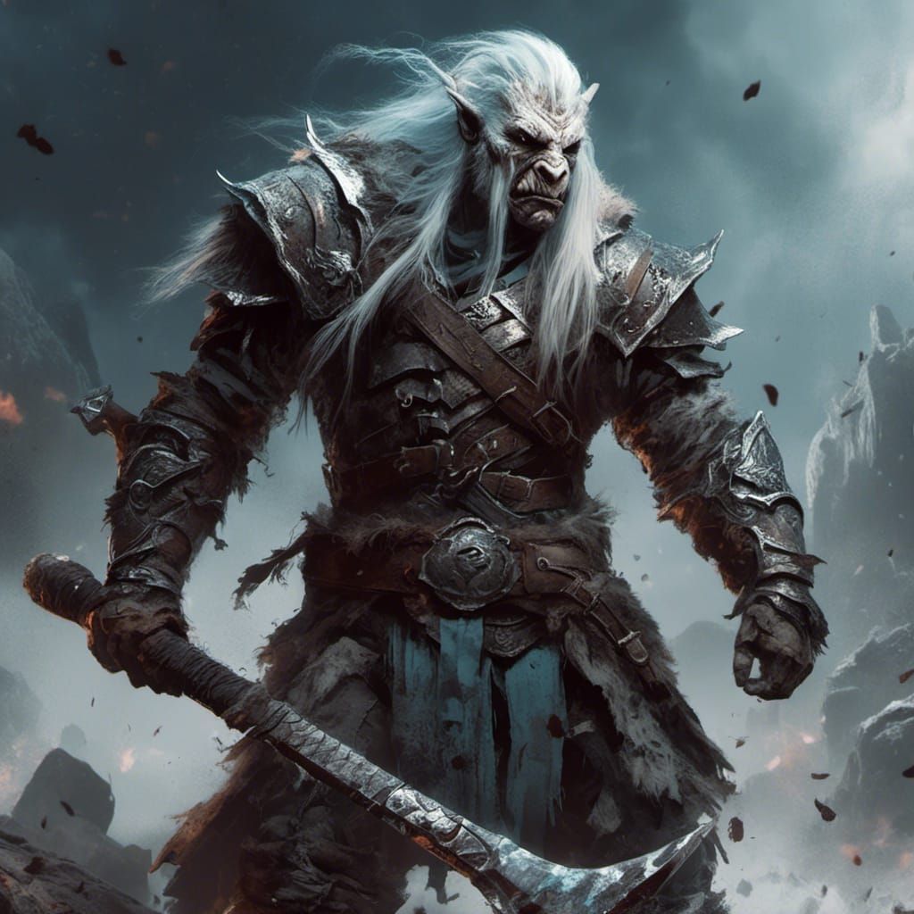 Dragonborn Barbarian with Battle-axe in Dark Fantasy Style