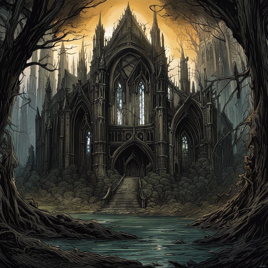 Dark Souls Cathedral Ruins in Gothic Comic Art