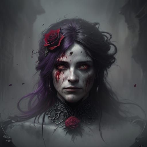 Dark Fantasy Dying Rose in Hyper-Realistic Art Nouveau Style