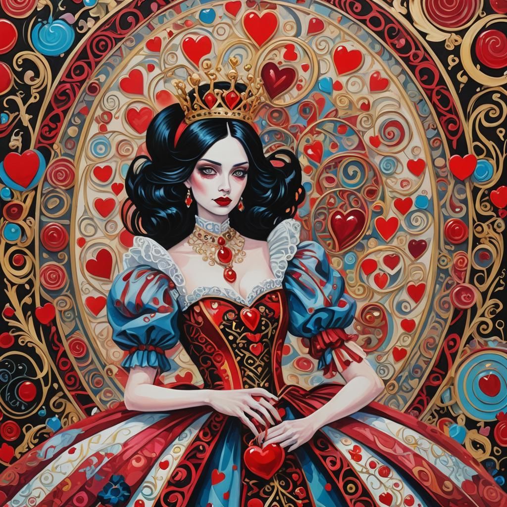 Queen of Hearts in a Vibrant Gouache Wonderland