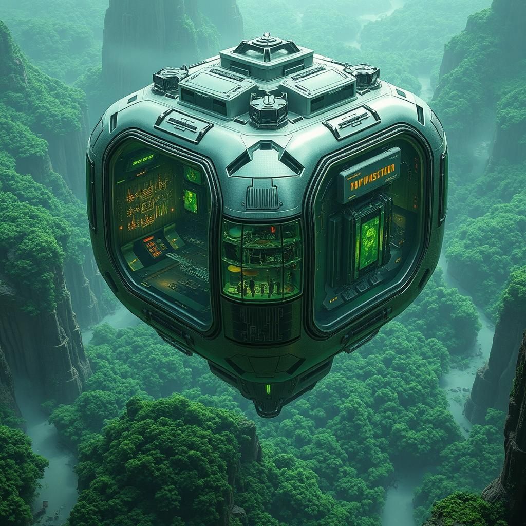 Surreal Floating Borg Cube Metropolis