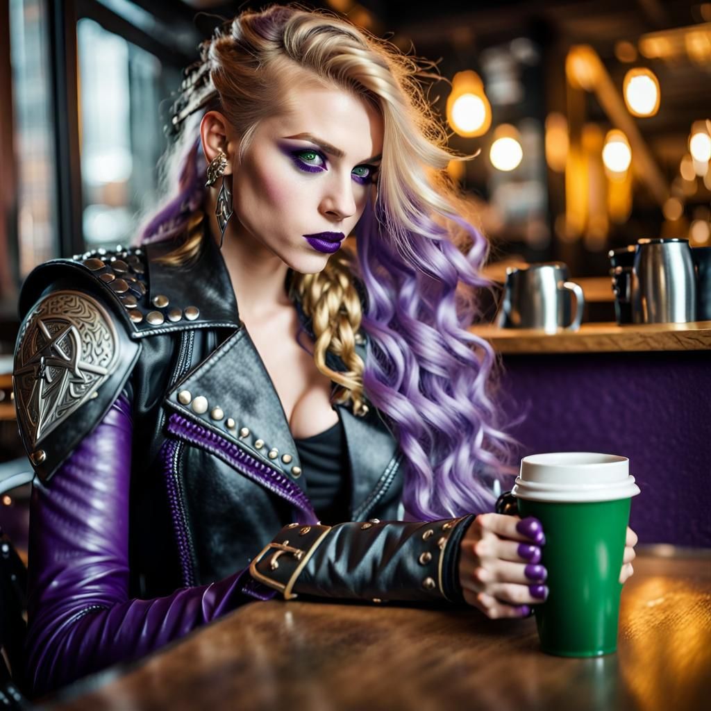 Valkyrie in Cafe with Viking Features