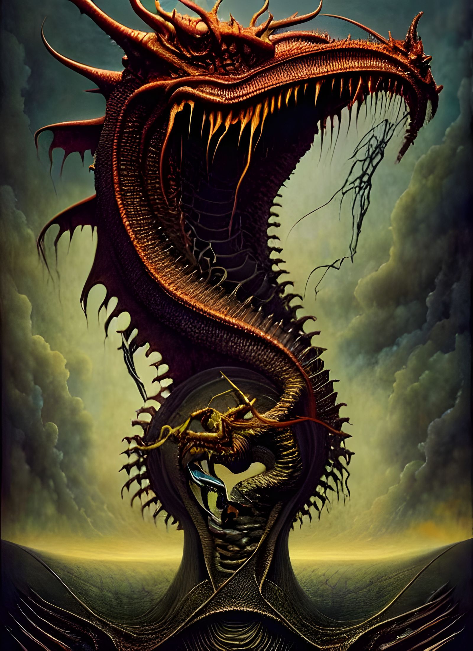 Detailed Eldritch Dragon Head in Deep Colors