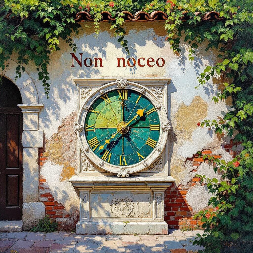 Renaissance Sundial Painting in Neo-Impressionist Style