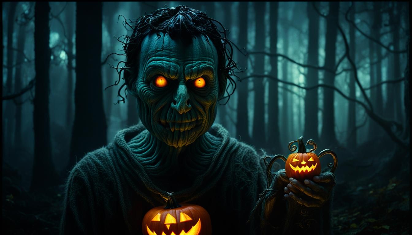 Eerie Pumpkin Cradles Miniature in Mystical Forest